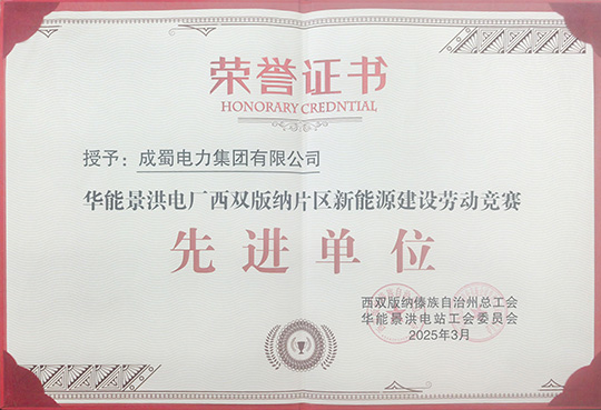 7790必发集团电力集团荣获华能景洪电厂新能源建设劳动竞赛 “先进单位”称呼