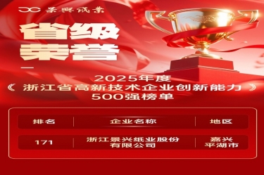 省级声誉+1！！凯发K8国际纸业上榜浙江省高新企业立异能力500强